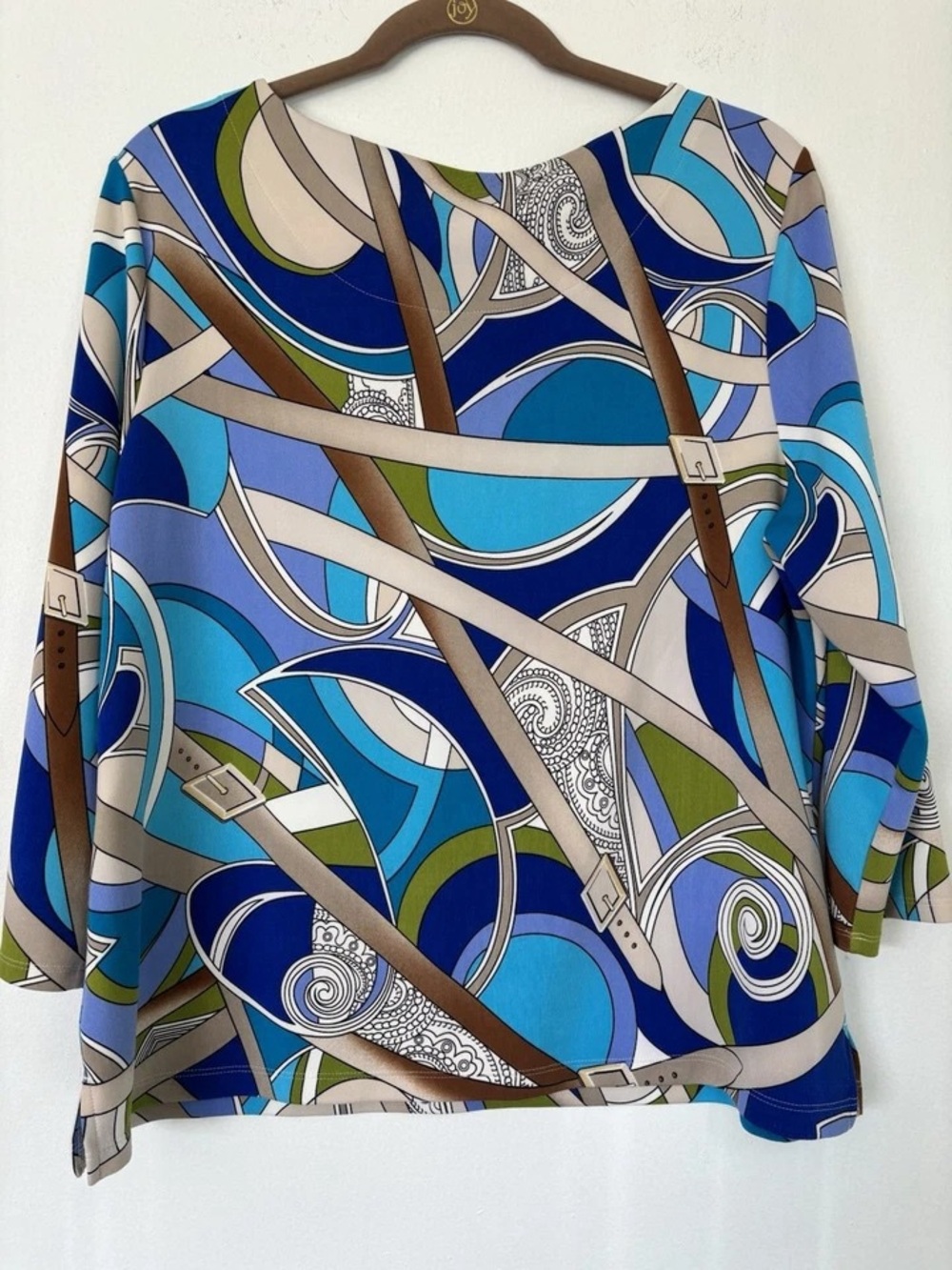 Chico's Blue Multi-Print Boatneck Blouse